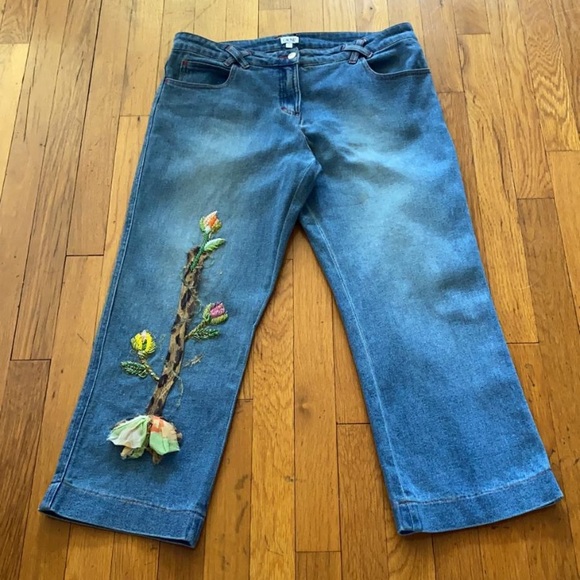 Cache embroidered floral animal Capri denim jeans - Picture 2 of 7